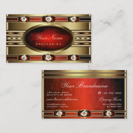 Cartão De Visita Ouro luxuoso com mármore vermelho e diamantes fals