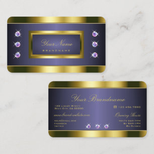Cartão De Visita Ouro luxuoso e Azul com Rinestonas Faux