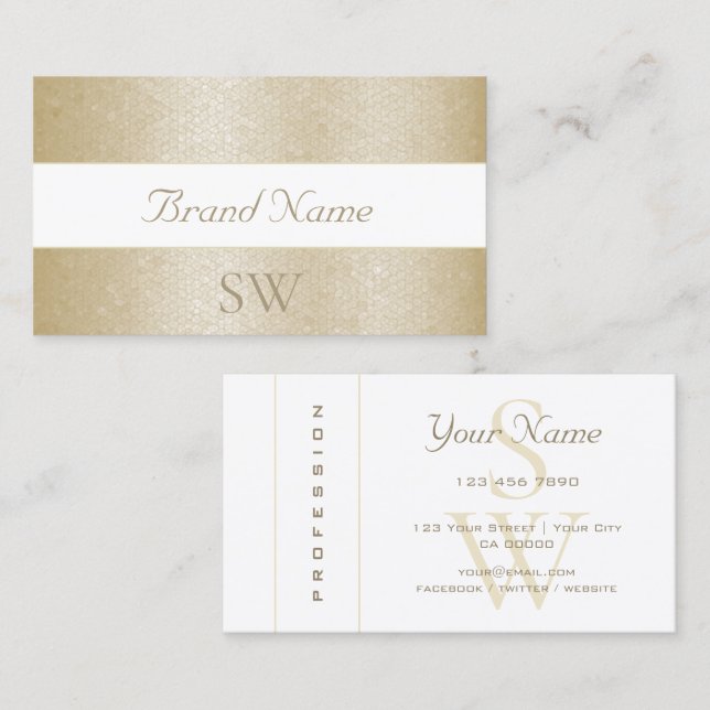 Cartão De Visita Ouro Mãe do Padrão de Cobra de Pérola com Monogram (Frente/Verso)