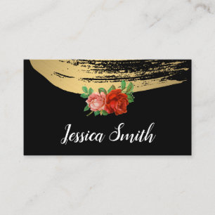 Cartão De Visita Ouro metálico rosas elegantes escovados