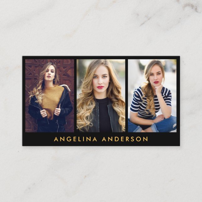 Cartão De Visita Ouro modelo e preto da foto do ator 3 (Frente)