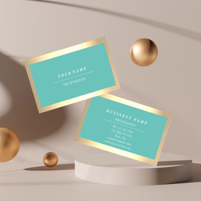 Cartão De Visita Ouro moderno profissional simplesmente mint azul (Professional Modern Golden Simply Mint Tiffany Business Card)