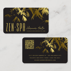 Cartão De Visita Ouro Oriental E Folhas De Bambu Preto Elegante Zen