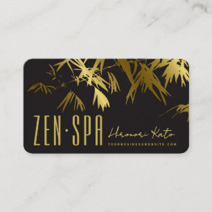 Cartão De Visita Ouro Oriental E Folhas De Bambu Preto Elegante Zen