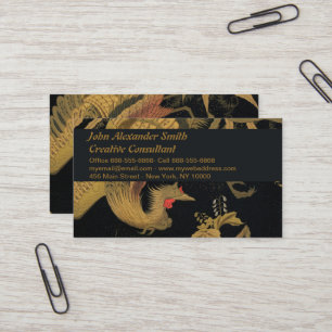 Cartão De Visita Ouro Pássaro Japonês Clássico Antiquado