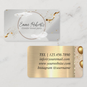 Cartão De Visita Ouro Premium - Balões de Gênero - Parte Revelação 