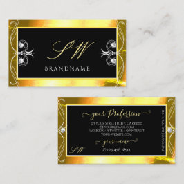 Cartão De Visita Ouro Preto de Luxo, Ornamentado de Iniciais de Joi