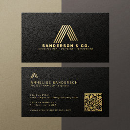 Cartão De Visita Ouro preto logo personalizado QR construção civil