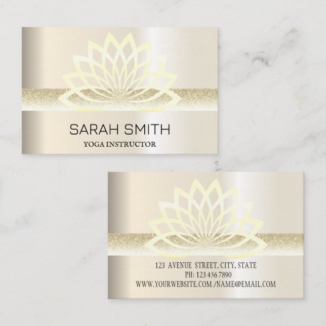 Cartão De Visita Ouro profissional elegante moderno, flor de lótus (Frente/Verso)