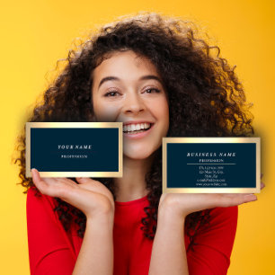 Cartão De Visita Ouro profissional moderno simplesmente Marinho azu