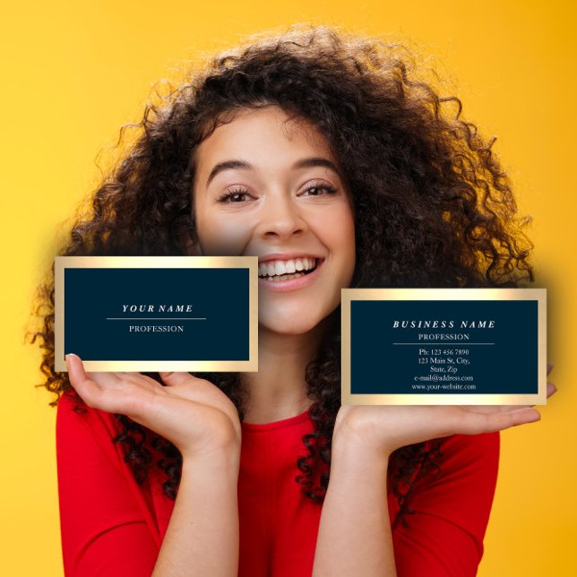 Cartão De Visita Ouro profissional moderno simplesmente Marinho azu (Professional Makeup Artist Eyelashes Extension Business Card)