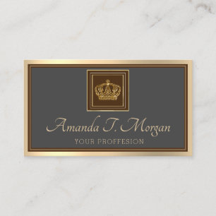 Cartão De Visita Ouro Real de Casamento Coroa  Cinza Frame VIP