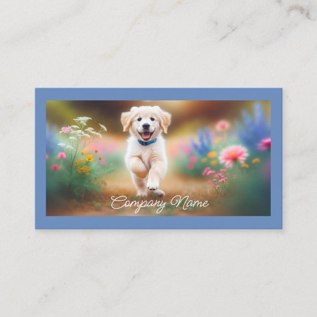 Cartão De Visita Ouro Retriever Puppy Running in Flowers (Frente)