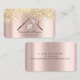 Cartão De Visita Ouro Rosa Profissional Sequins Imóveis 