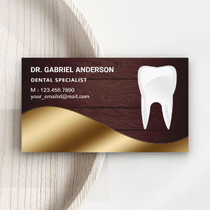 Cartão De Visita Ouro Rústico Madeira Clínica Odontológica Dentista