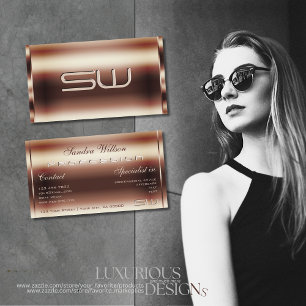 Cartão De Visita Ouro Shimmery Luxurista Rosa Faux 3D Monograma