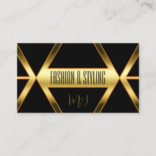 Cartão De Visita Ouro Shimmery Preto Flashy com Na moda de Monogram