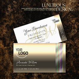 Cartão De Visita Ouro Shimmery Tiras brancas coloridas adicionar lo