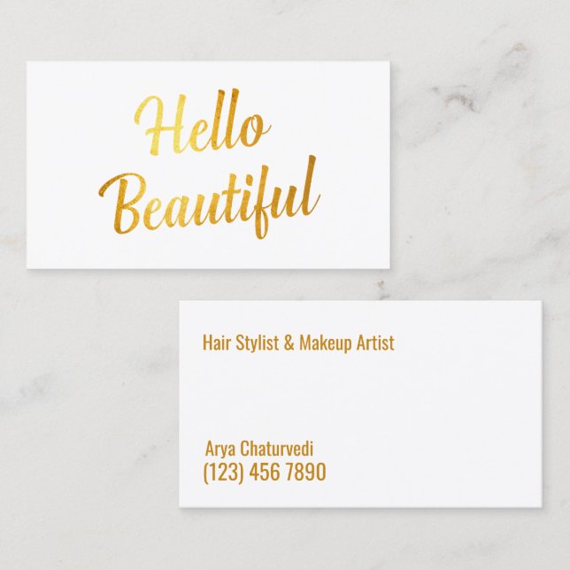 Cartão De Visita Ouro Simples de Artista de Makeup (Frente/Verso)