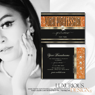 Cartão De Visita Ouros Brilhantes Laranja Dourado Elegante