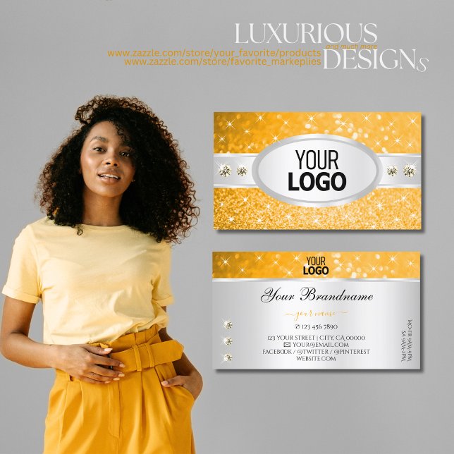 Cartão De Visita Ouros de brilho amarelo prateado adicionam logotip (Criador carregado)