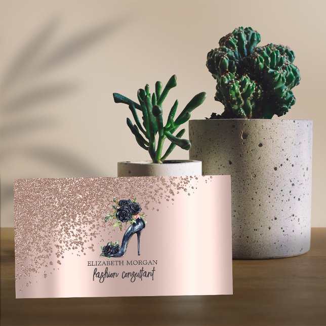 Cartão De Visita Ouros Dourados Elegantes Rosa,Rosas de salto alto  (Criador carregado)