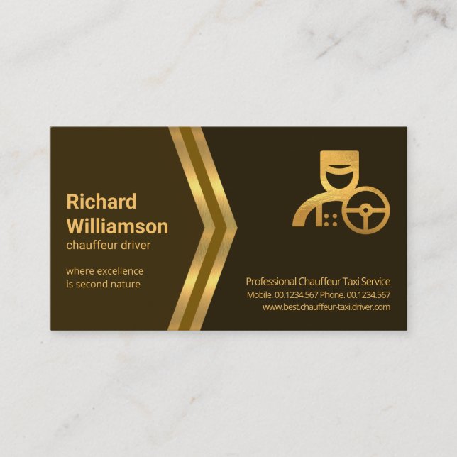 Cartão De Visita Ouros Setas Castanhos Sombras Chauffeur Taxi (Frente)