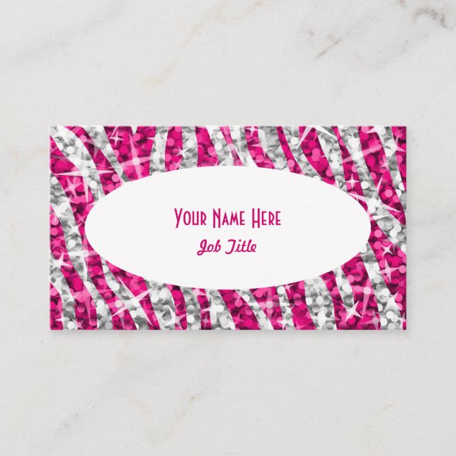 Cartão de visita oval branco do rosa da zebra do (Frente)