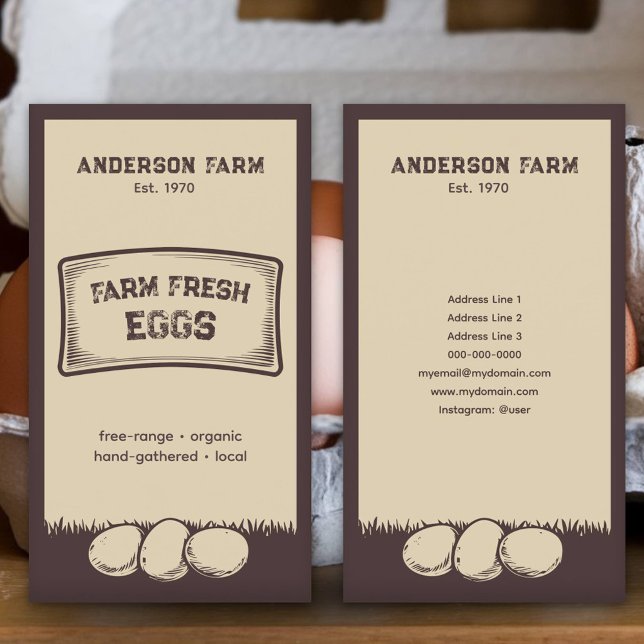 Cartão De Visita Ovos Frescos de Fazenda Castanho Russo (Rustic Brown Farm Fresh Eggs Business Card)