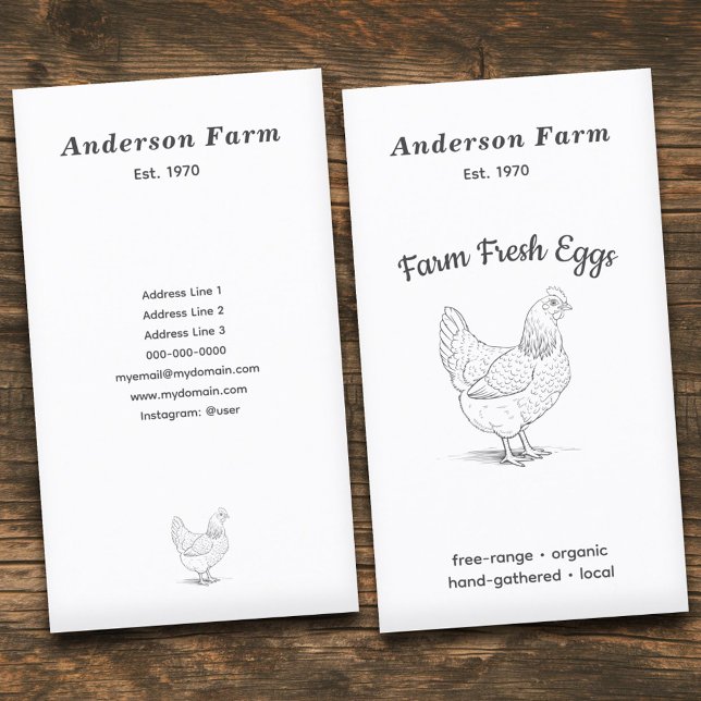 Cartão De Visita Ovos Frescos de Fazenda Simples com Vertical Hen (Simple Farm Fresh Eggs with Hen Vertical Business Card)