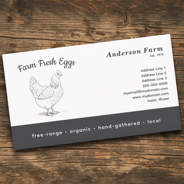 Cartão De Visita Ovos Frescos Simples de Fazenda com Hen (Simple Farm Fresh Eggs with Hen Business Card)