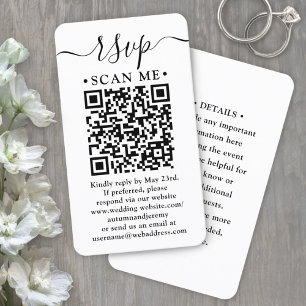 Cartão De Visita Pacote 100 QR Code Wedding RSVP & Detalhes Gabinet