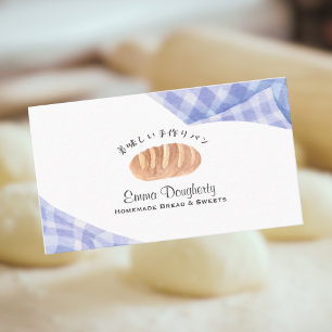 Cartão De Visita Padaria Aquarela Pão Brioche Xadrez Azul Rústico 