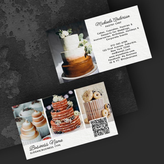 Cartão De Visita Padaria/Chef/Catering 4-Foto Código QR Fonte Moder (Criador carregado)