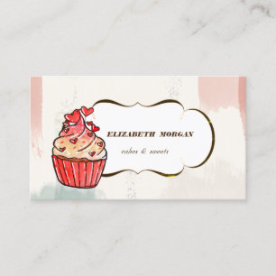 Cartão De Visita Padaria Cupcake Hearts, Pincelada de Pincel de Aqu