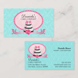 Cartão De Visita Padaria Damask Aqua Rosa