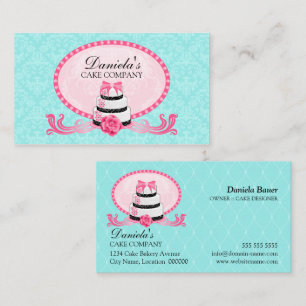 Cartão De Visita Padaria Damask Aqua Rosa