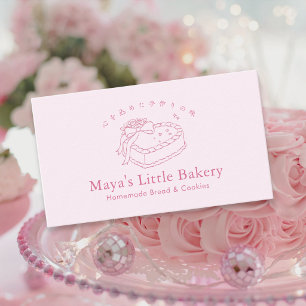 Cartão De Visita Padaria de Bolo de Coração Rosa Coquette