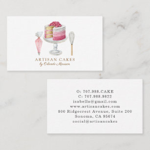 Cartão De Visita Padaria de Bolo Elegante Bolo Aquarela