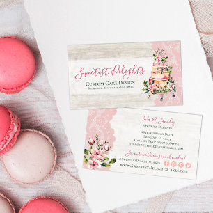 Cartão De Visita Padaria de Bolo Floral de Casamento de Madeira Rú