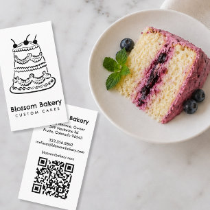 Cartão De Visita Padaria de Bolo Sobremesa Catering QR Desenhado à