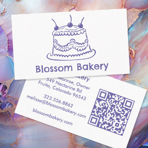 Cartão De Visita Padaria de Bolo Sobremesa Catering QR Desenhado à