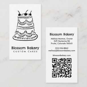 Cartão De Visita Padaria de Bolo Sobremesa Catering QR Desenhado à
