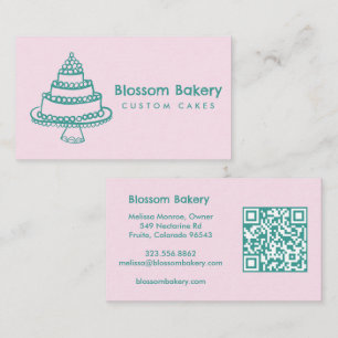 Cartão De Visita Padaria de Bolo Sobremesa Catering QR Desenhado à