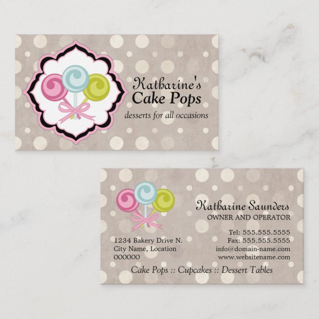 Cartão De Visita Padaria de Cake Pops (Frente/Verso)