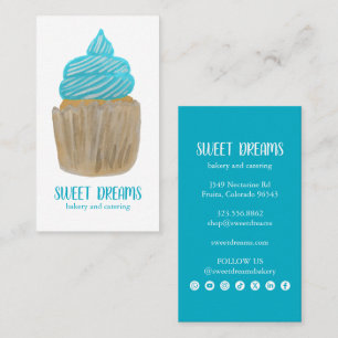 Cartão De Visita Padaria de Catering Sweet Cupcake Ícones Sociais A
