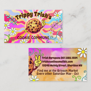 Cartão De Visita Padaria de cookies groovy hippie assando padeiro s