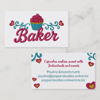 Cartão De Visita Padaria de coração de cupcake com bordado falso