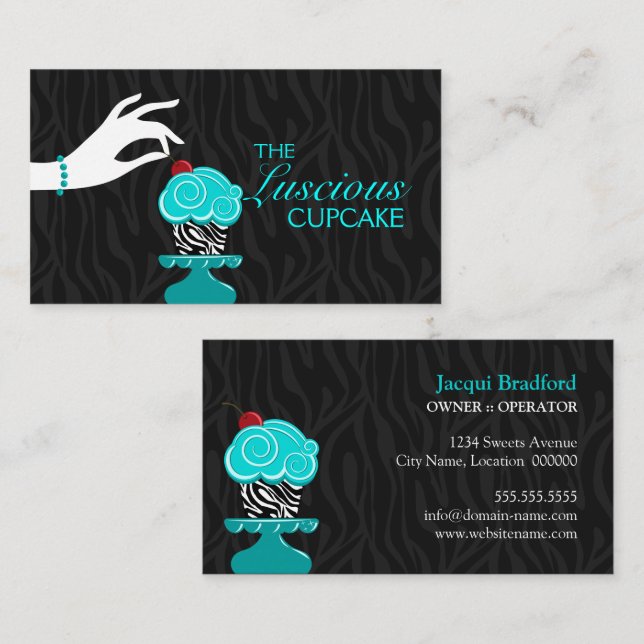 Cartão De Visita Padaria de Cupcake Caprichosa Zebra (Frente/Verso)