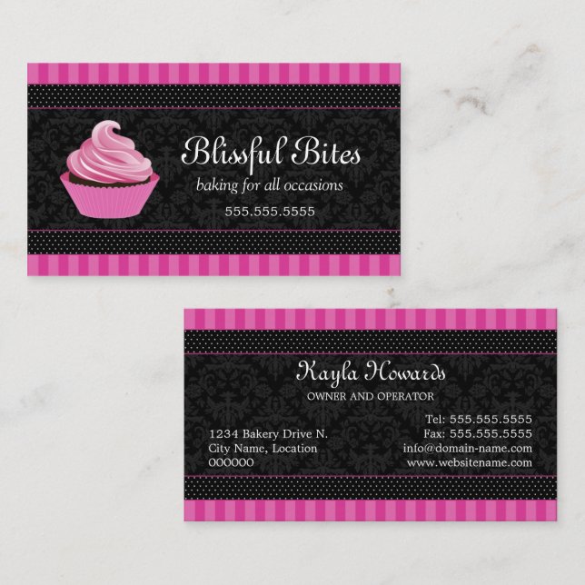 Cartão De Visita Padaria de Cupcake Elegante (Frente/Verso)